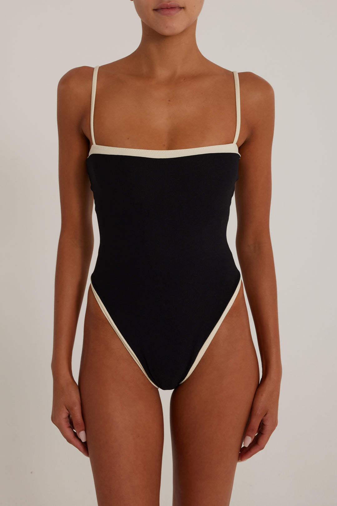 Colorblock One Piece (Faux Suede Black/Cream)