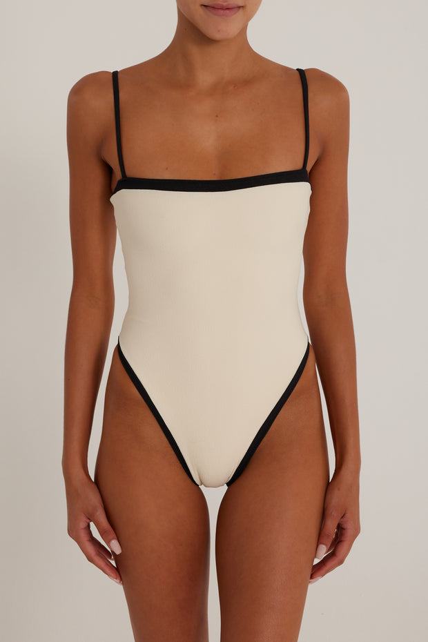 Colorblock One Piece (Faux Suede Cream/Black)