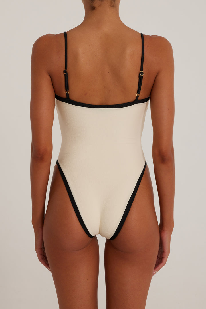 Colorblock One Piece (Faux Suede Cream/Black)