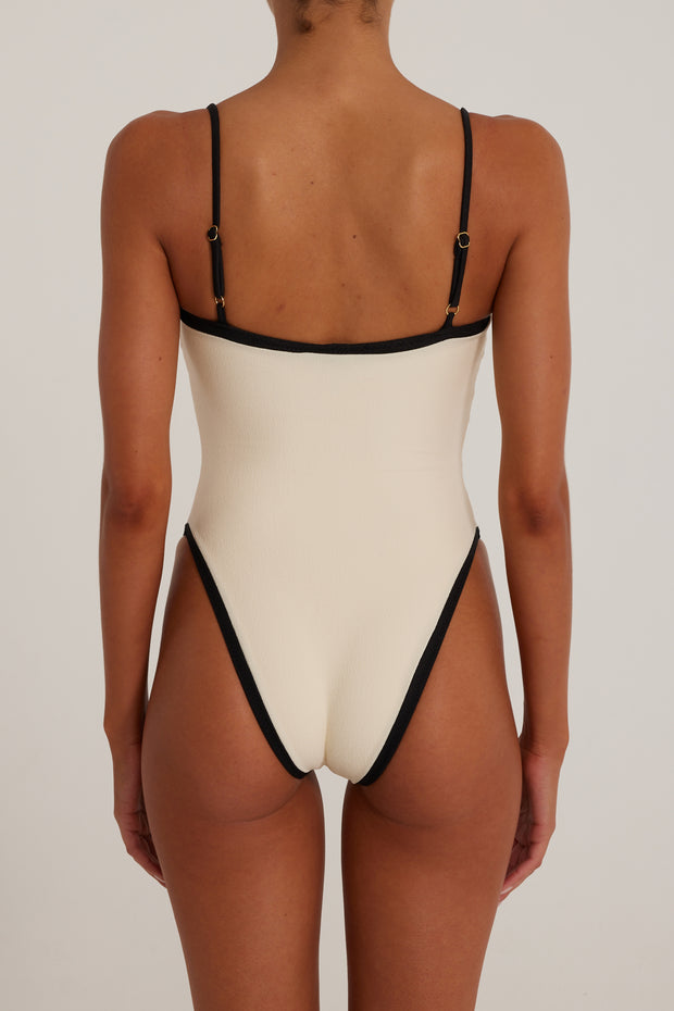 Colorblock One Piece (Faux Suede Cream/Black)