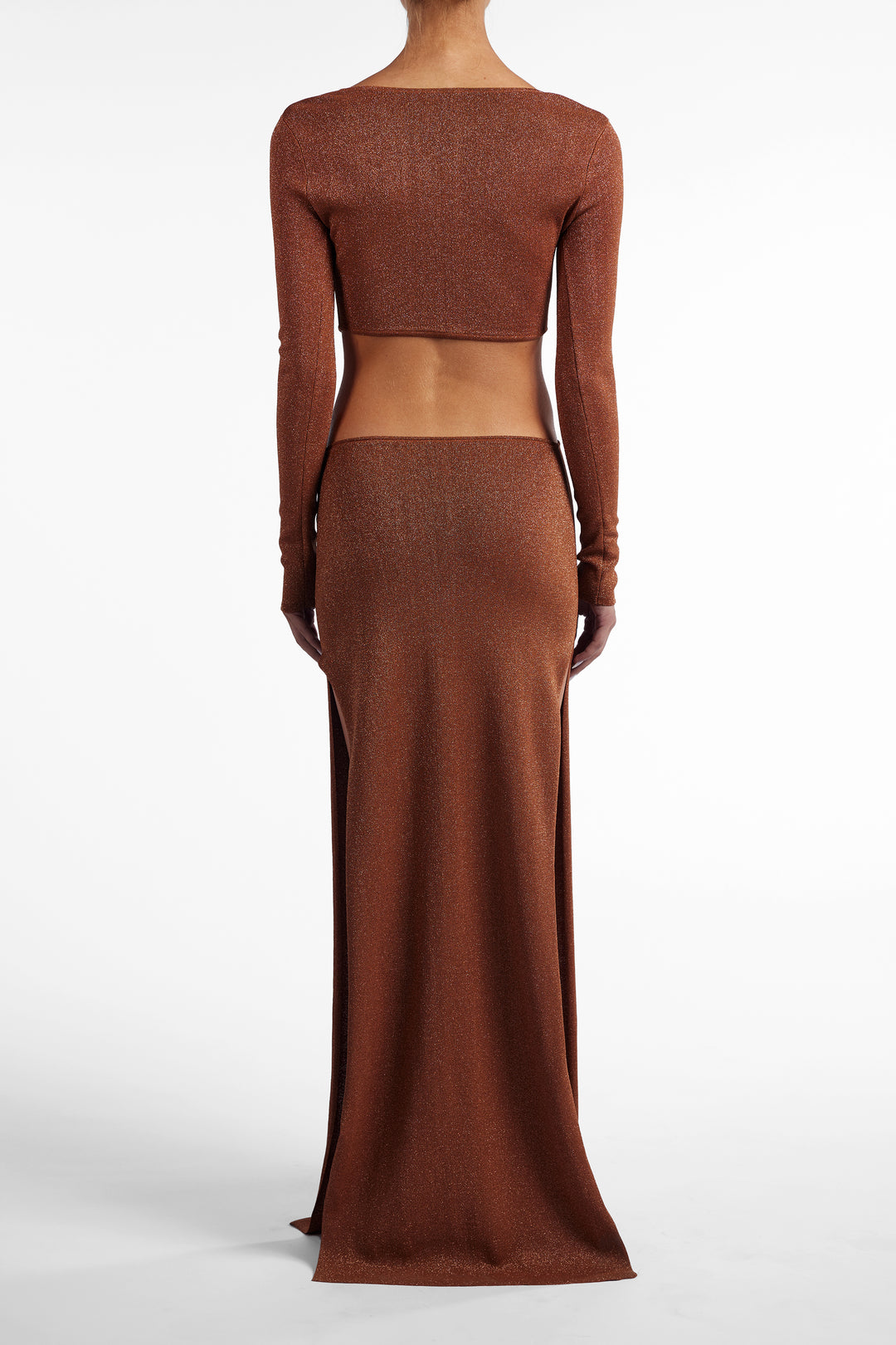 Long Sleeve Cut Out Maxi Dress (Mocha Lurex)