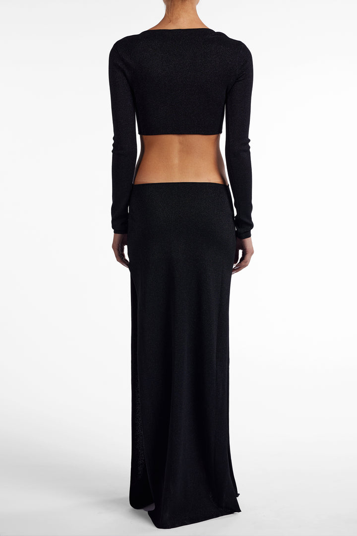 Long Sleeve Cut Out Maxi Dress (Black Lurex)