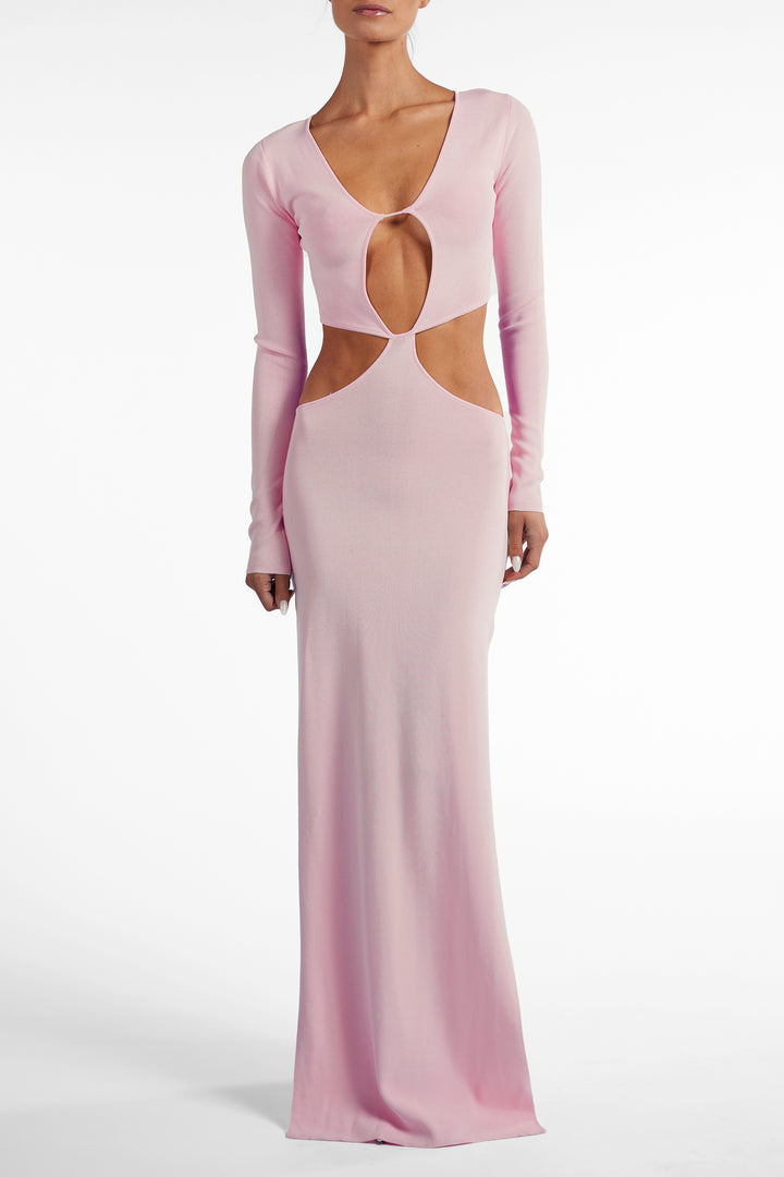 Long Sleeve Cut Out Maxi Dress (Baby Pink)