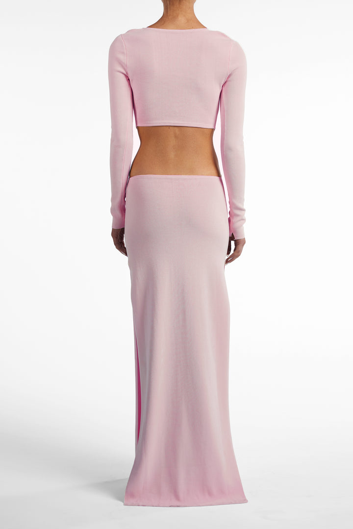 Long Sleeve Cut Out Maxi Dress (Baby Pink)