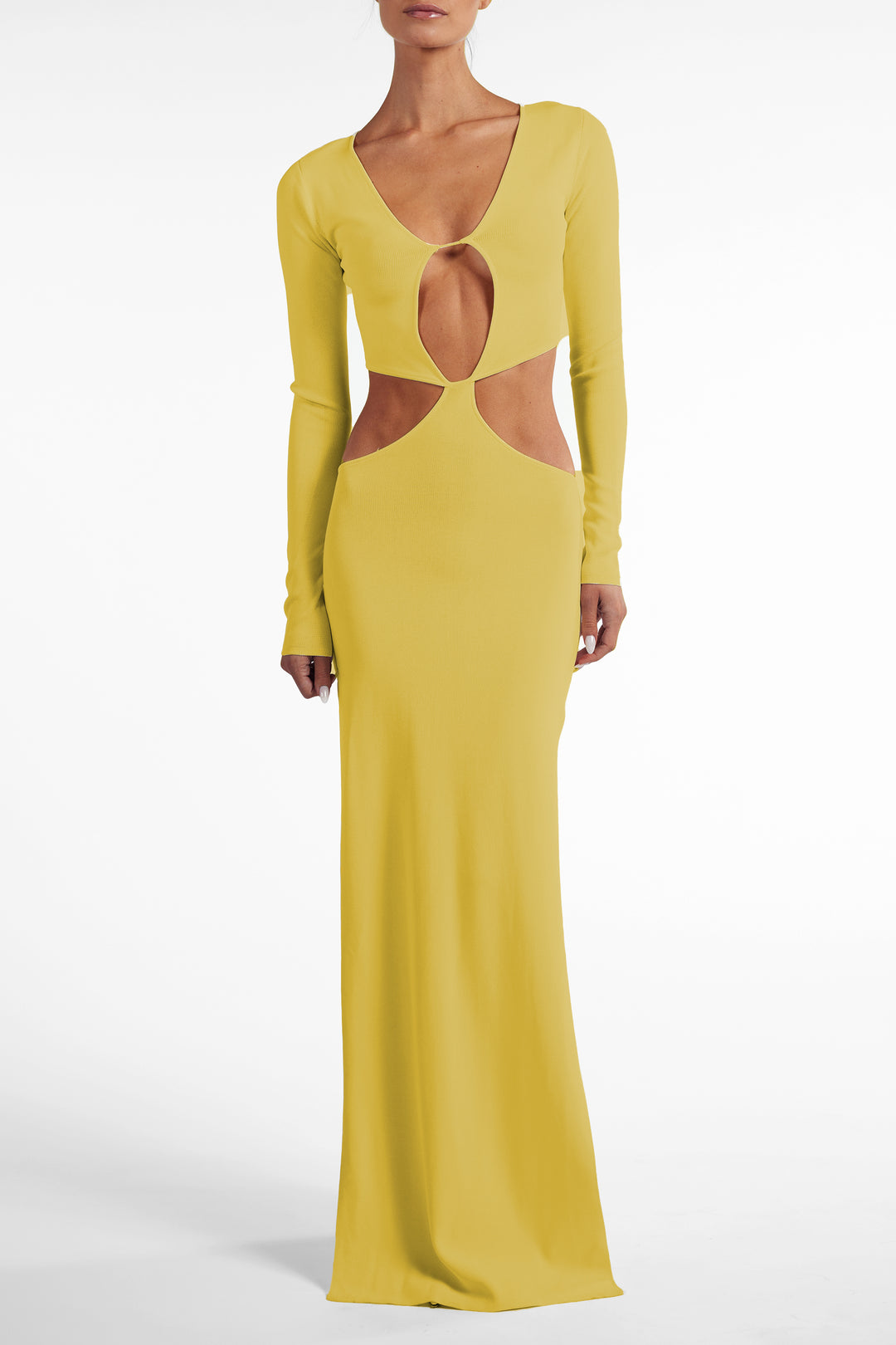 Long Sleeve Cut Out Maxi Dress (Chartreuse)