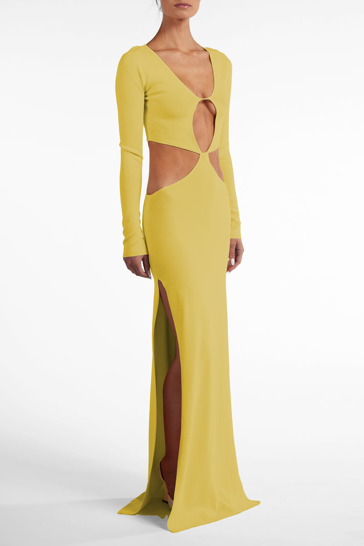 Long Sleeve Cut Out Maxi Dress (Chartreuse)