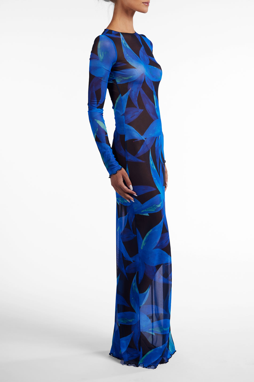 Mesh Maxi Dress (Blue Tropical)