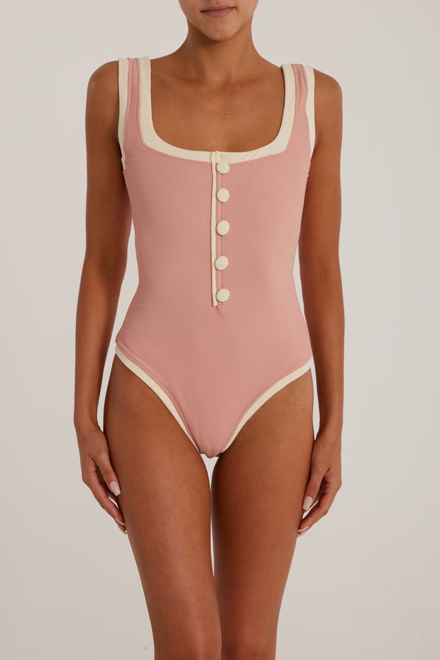 The Grace Tank One Piece (Ribbed Blush/Cream)