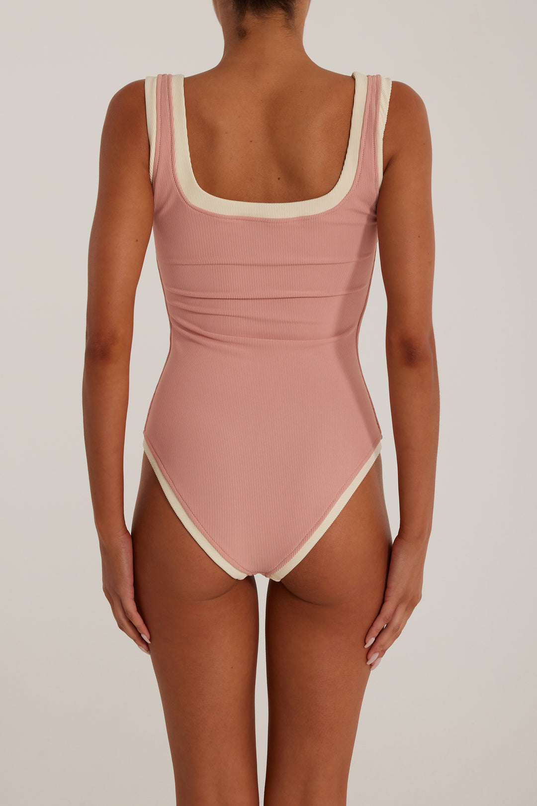 The Grace Tank One Piece (Ribbed Blush/Cream)