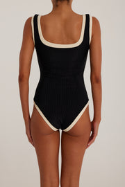 The Grace Tank One Piece (Ribbed Black/Cream)