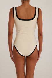 The Grace Tank One Piece (Ribbed Cream/Black)