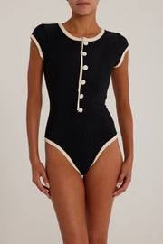 The Grace One Piece (Ribbed Black/Cream)