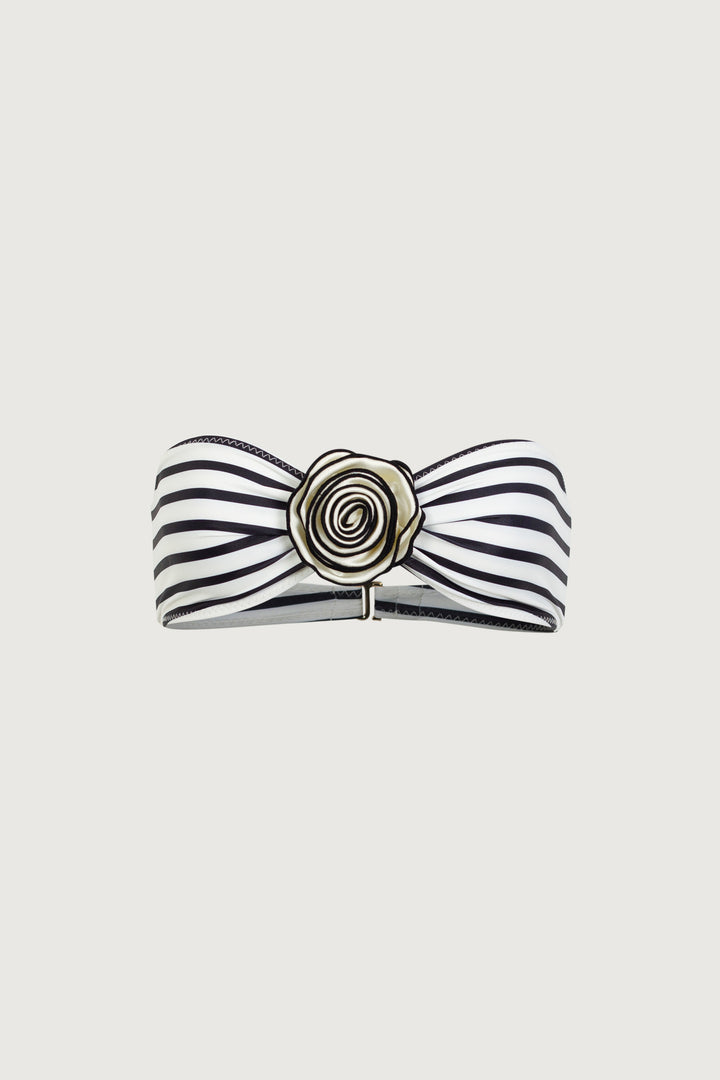 Rosette Bandeau Top (Cream Black Stripe)