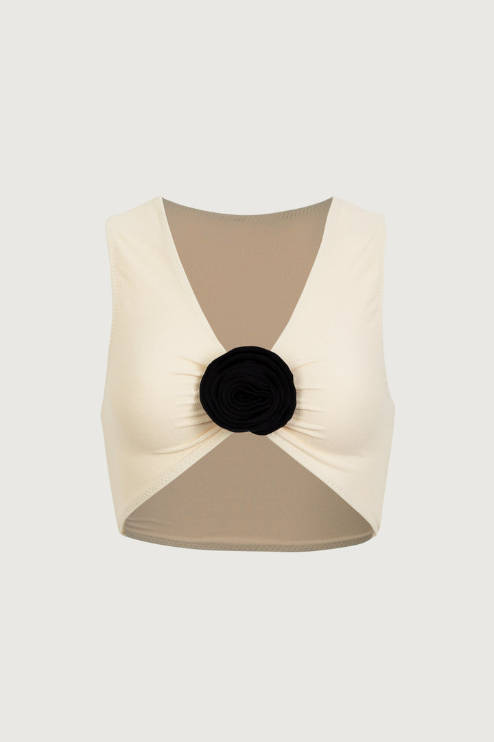 Rosette Tank Top (Faux Suede Cream/Black)