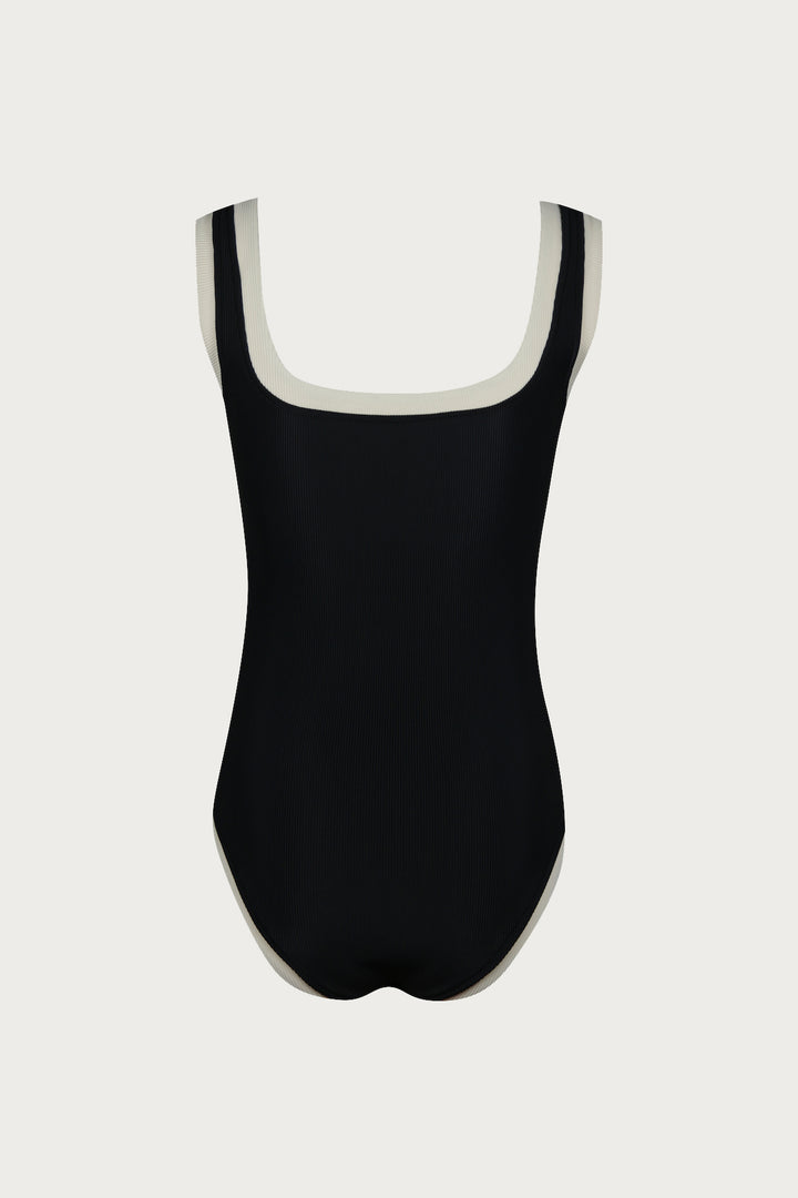 The Grace Tank One Piece (Ribbed Black/Cream)