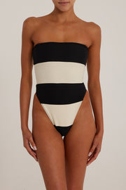 Stripe Strapless One Piece (Faux Suede Black/Cream)