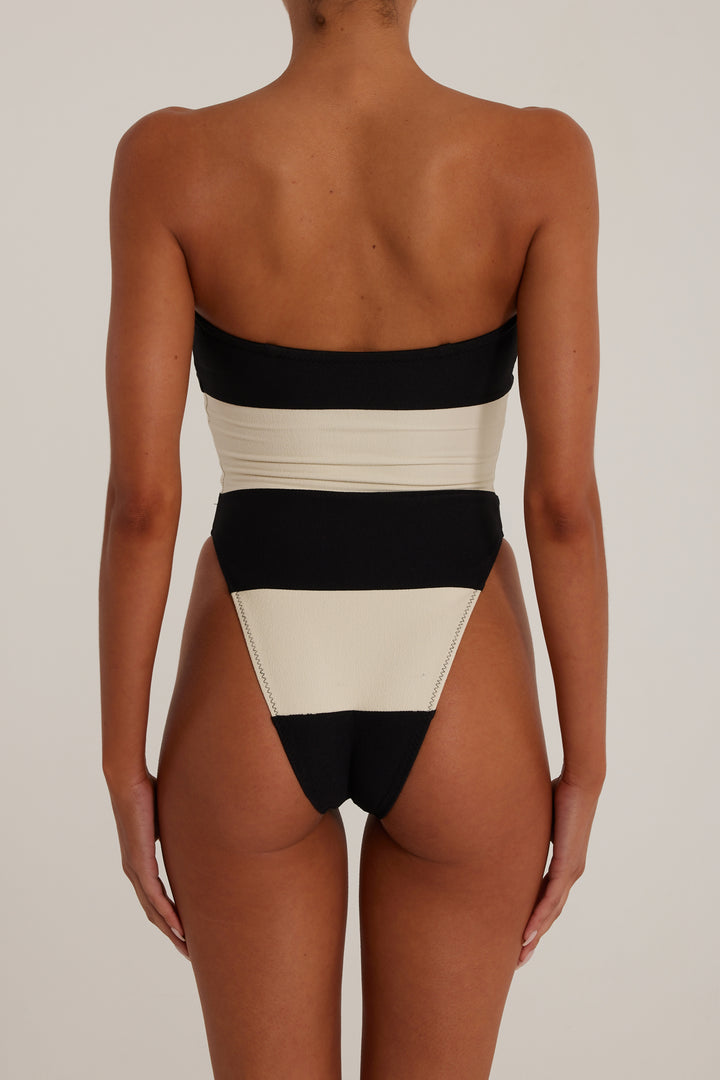 Stripe Strapless One Piece (Faux Suede Black/Cream)