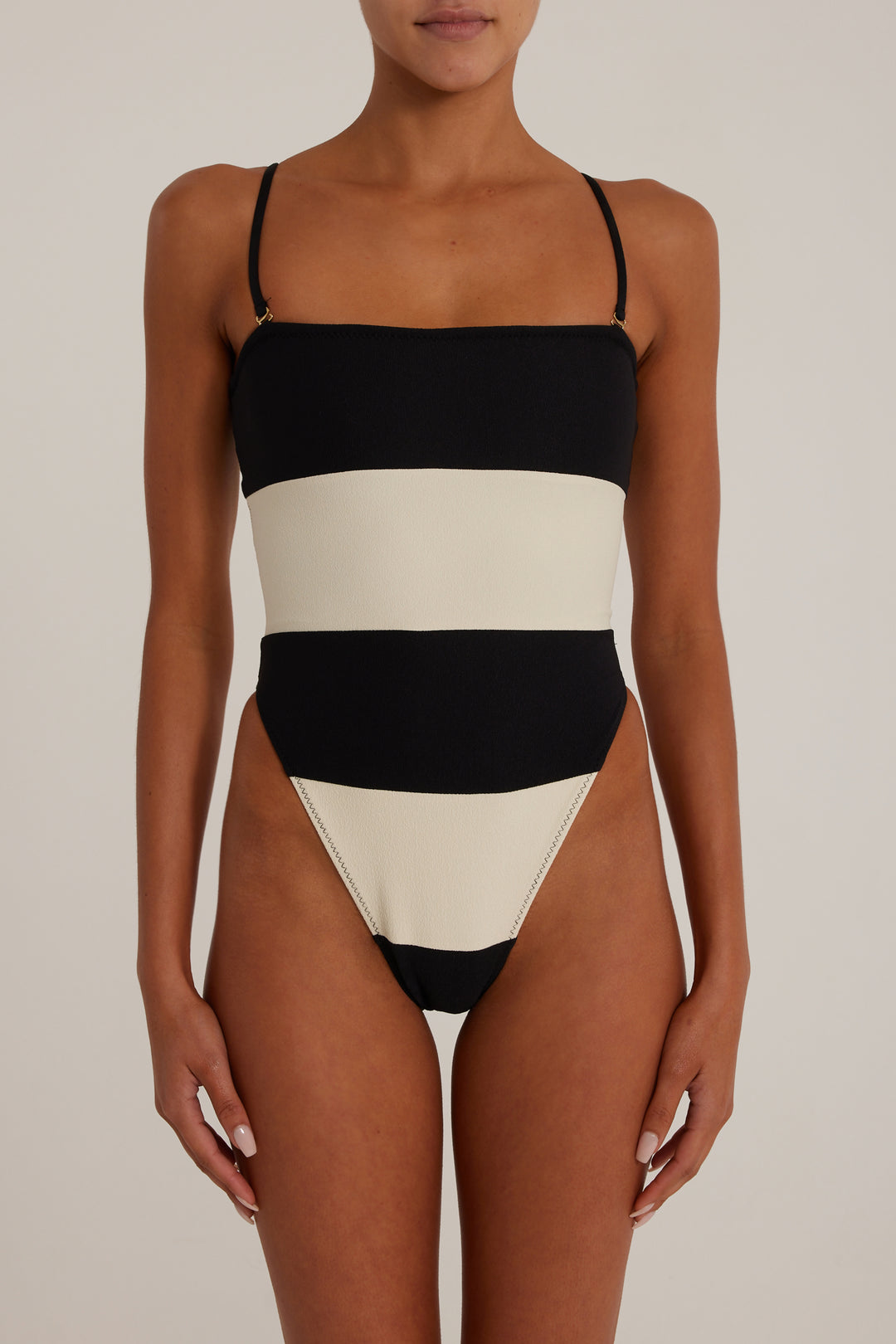 Stripe Strapless One Piece (Faux Suede Black/Cream)