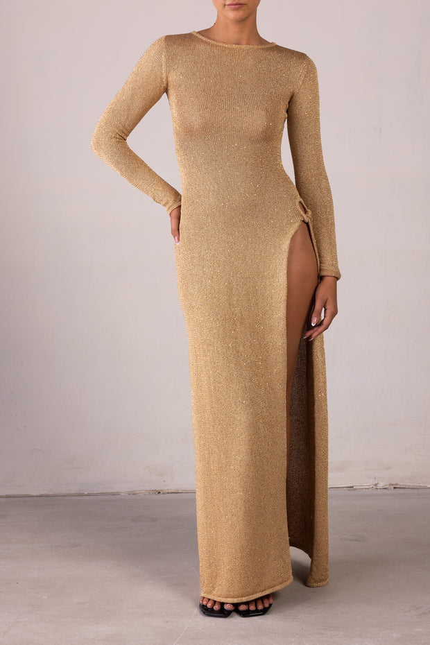 Long Sleeve Twist Dress (Gold Sequin)