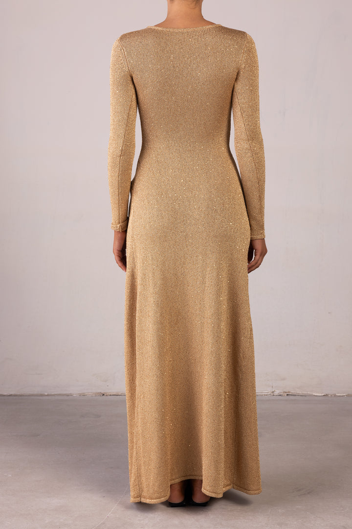 Long Sleeve Twist Dress (Gold Sequin)