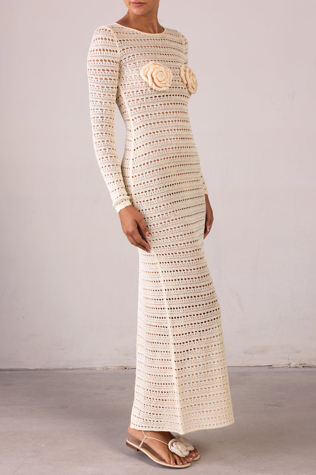 Rosette Crochet Dress (Cream)