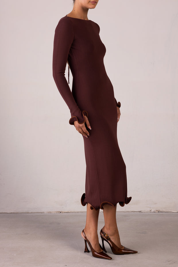 Ruffle Hem Midi Dress (Chocolate Brown/Brown Lurex)