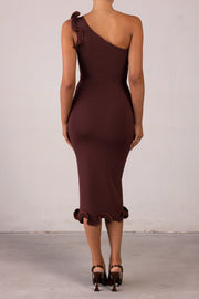 Ruffle Hem One Shoulder Dress (Chocolate Brown/Brown Lurex)