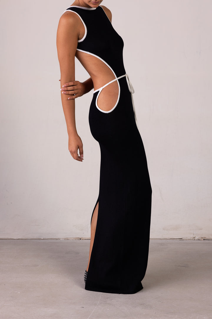 Tie Maxi Dress (Black/Cream)