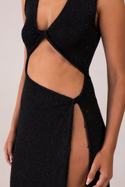 Cut Out Twist Dress (Black Sequin)