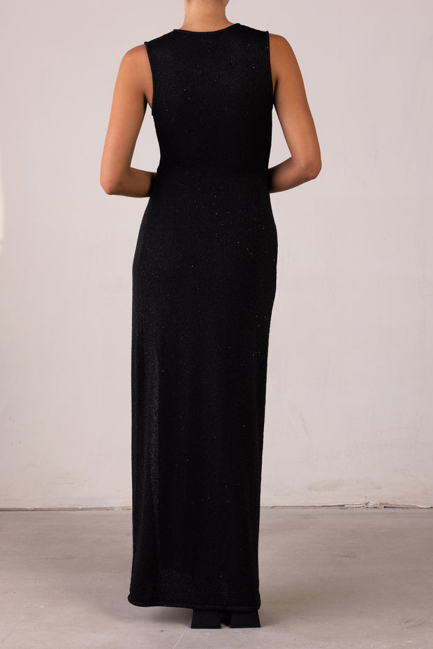 Cut Out Twist Dress (Black Sequin)