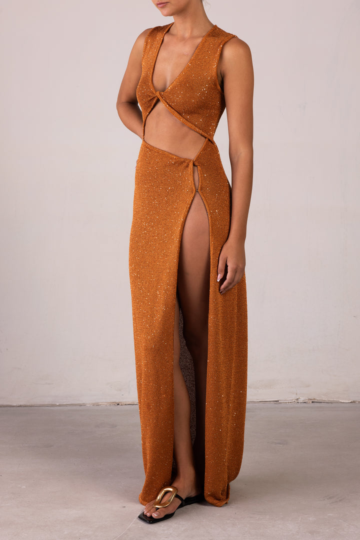 Cut Out Twist Dress (Copper Sequin)