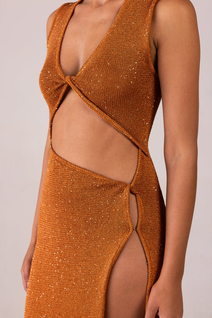 Cut Out Twist Dress (Copper Sequin)