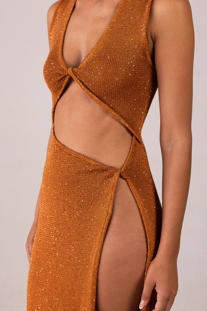 Cut Out Twist Dress (Copper Sequin)