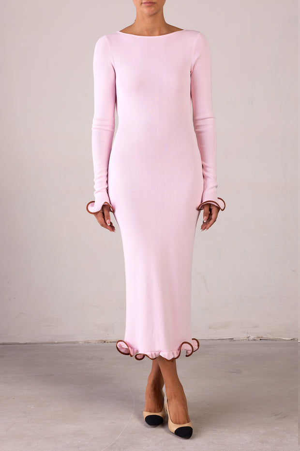 Ruffle Hem Midi Dress (Baby Pink)