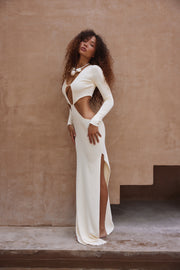 Long Sleeve Cut Out Maxi Dress (Cream)