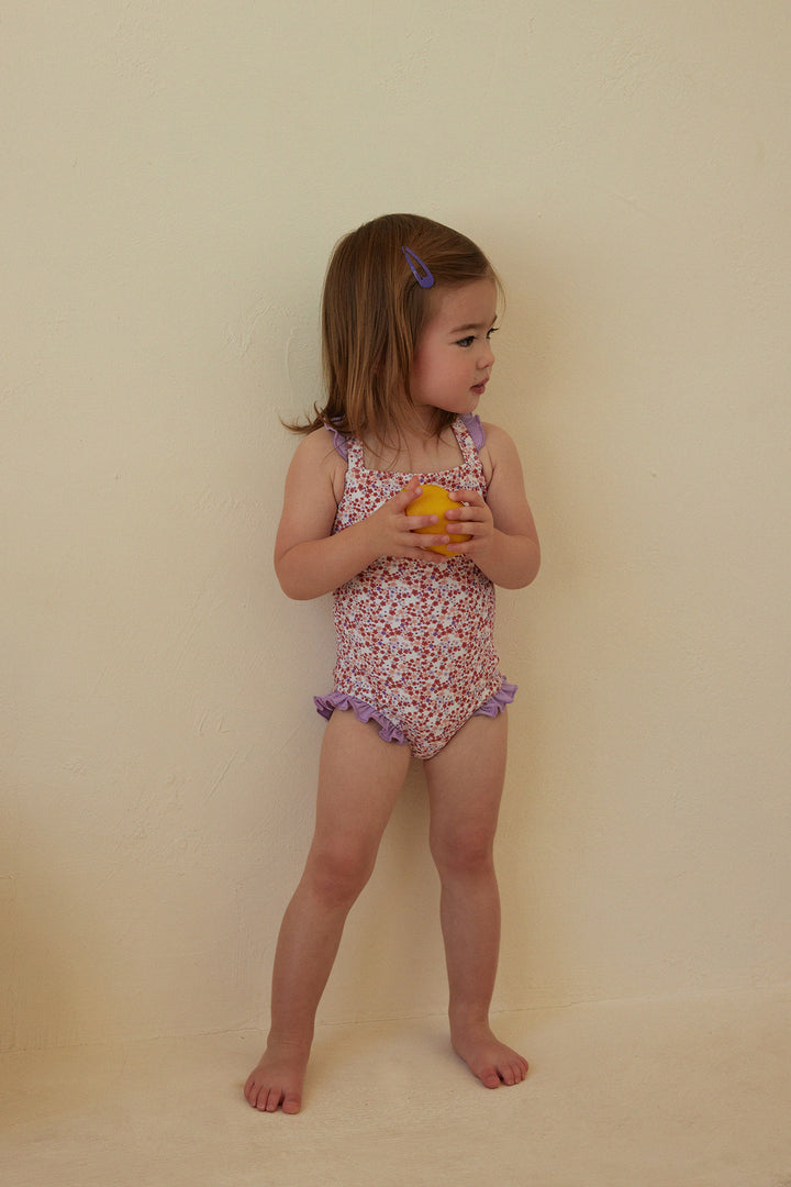 ruffle one piece (mini floral/purple)