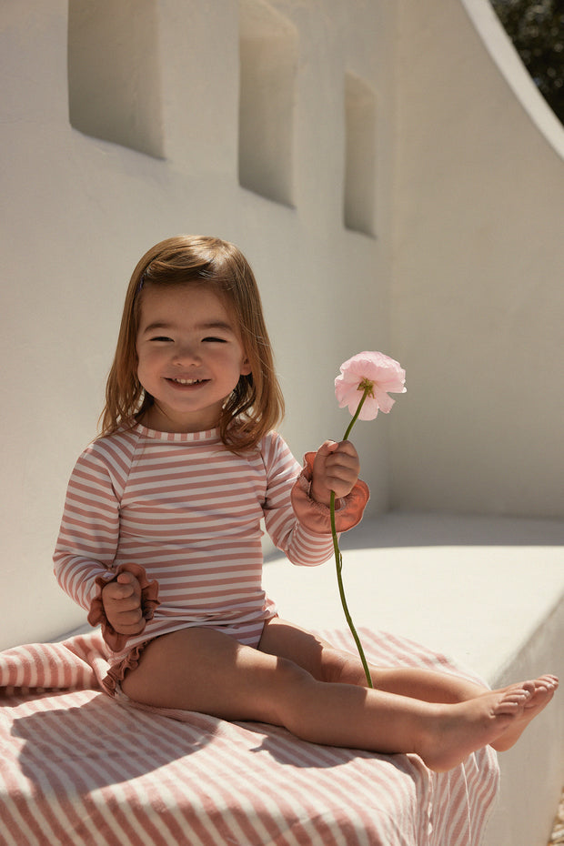 ruffle rashguard (blush stripe/blush)