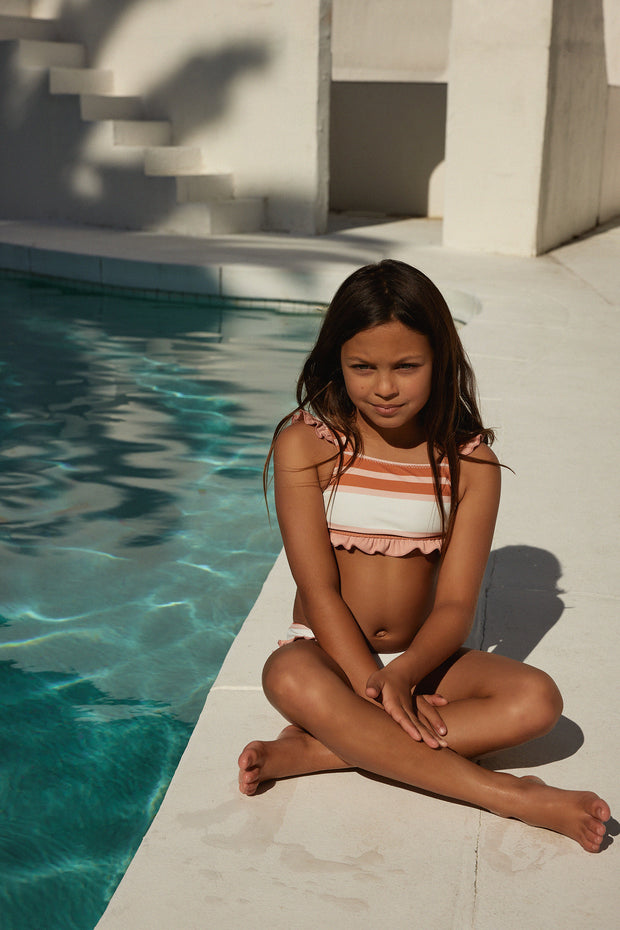 ruffle bandeau top (cream camel blush stripe/blush)