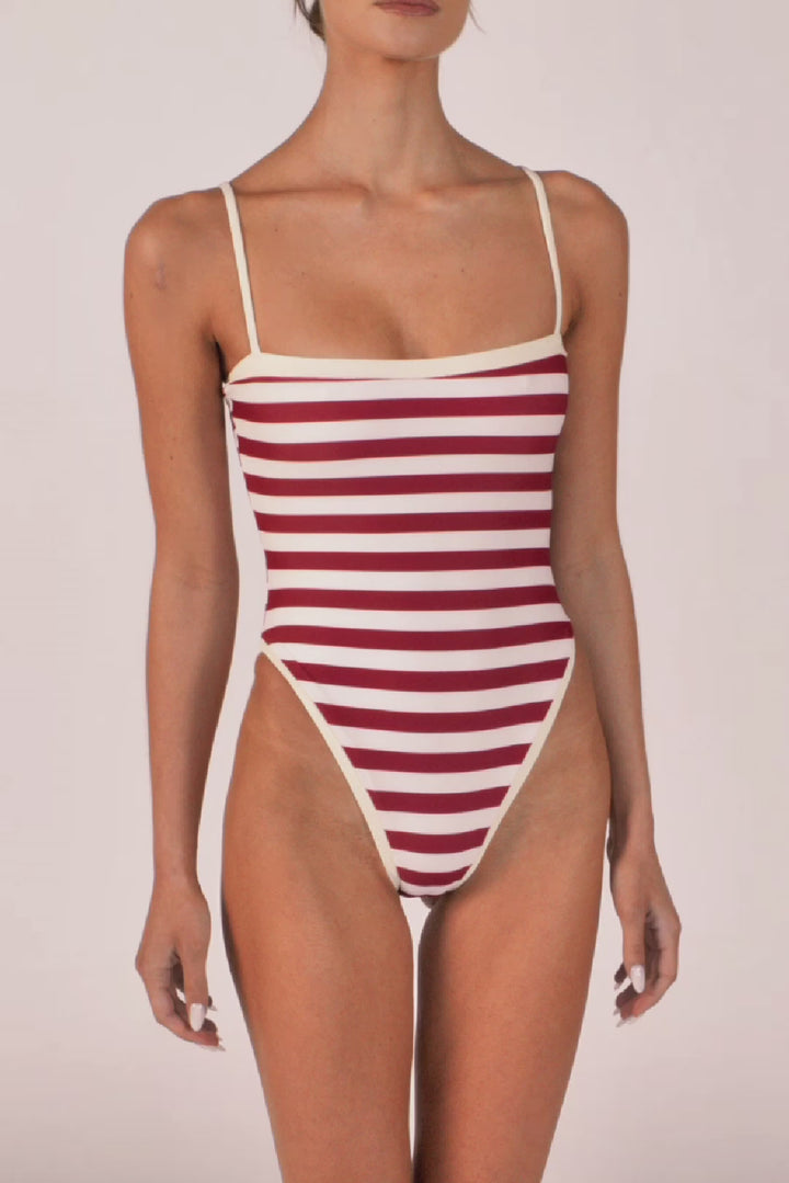 Colorblock One Piece (Burgundy Stripe)