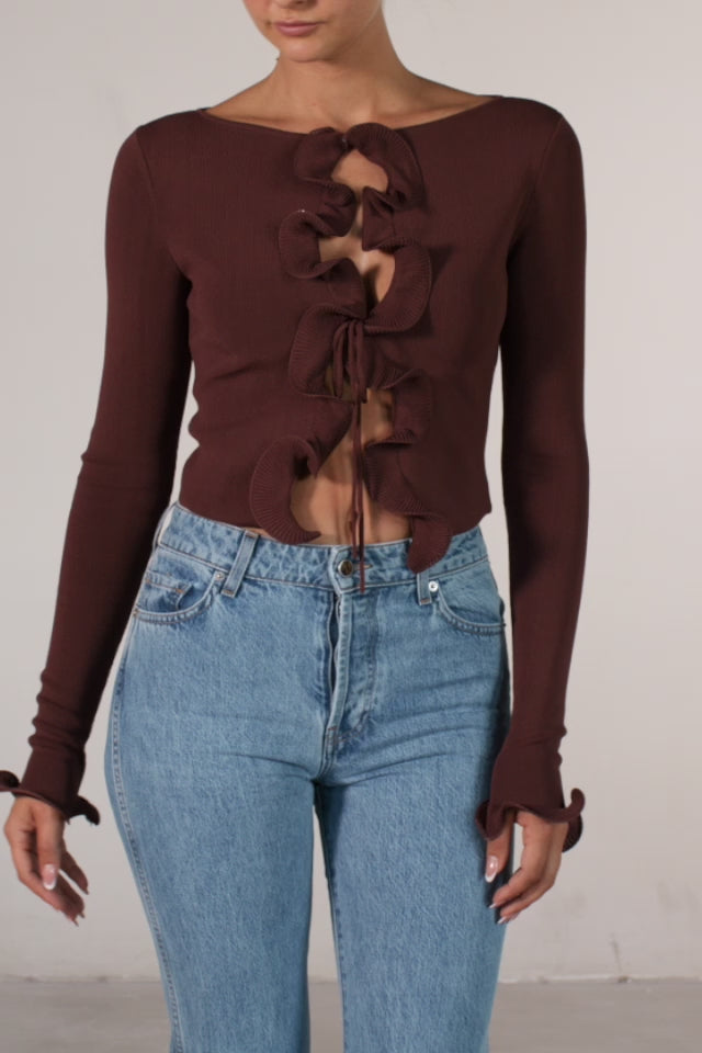 Ruffle Hem Top (Chocolate Brown)