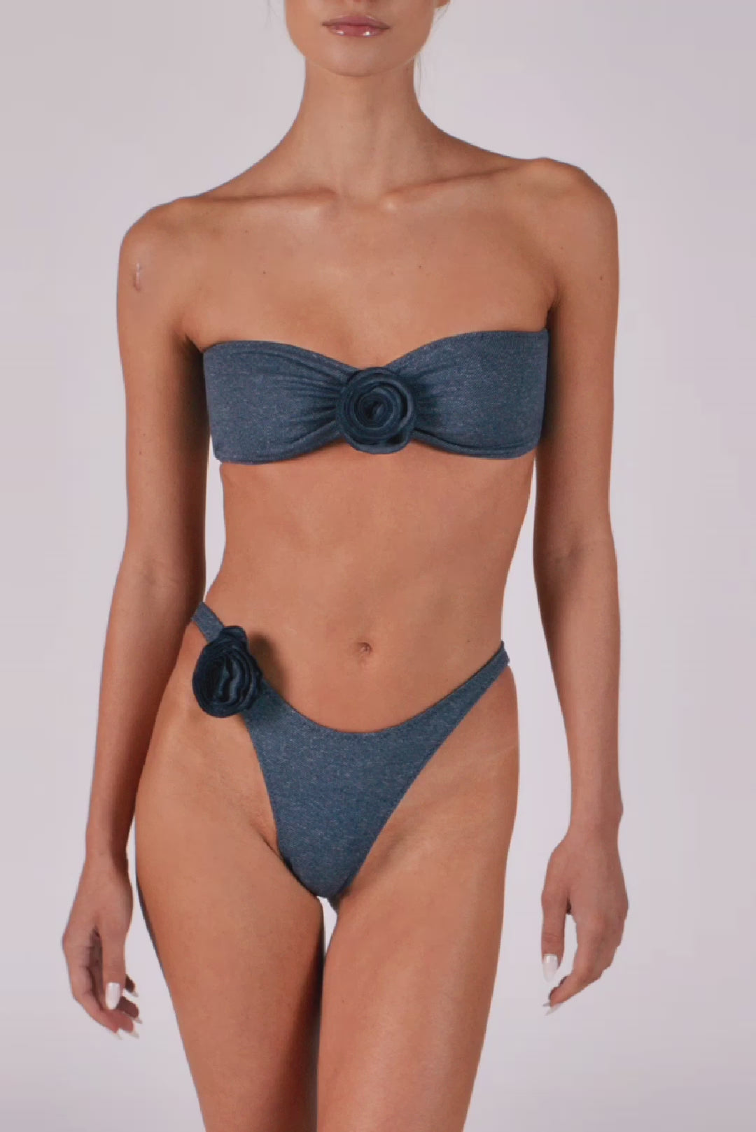 Rosette Bandeau Top (Dark Denim)