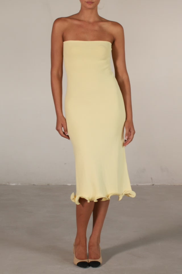 Ruffle Hem Strapless Dress (Butter Yellow)