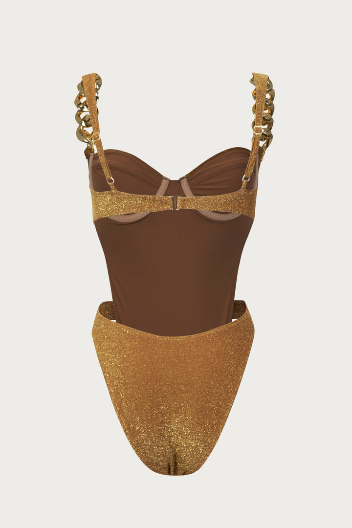 Gold Chain One Piece (Mocha Shimmer Lurex)