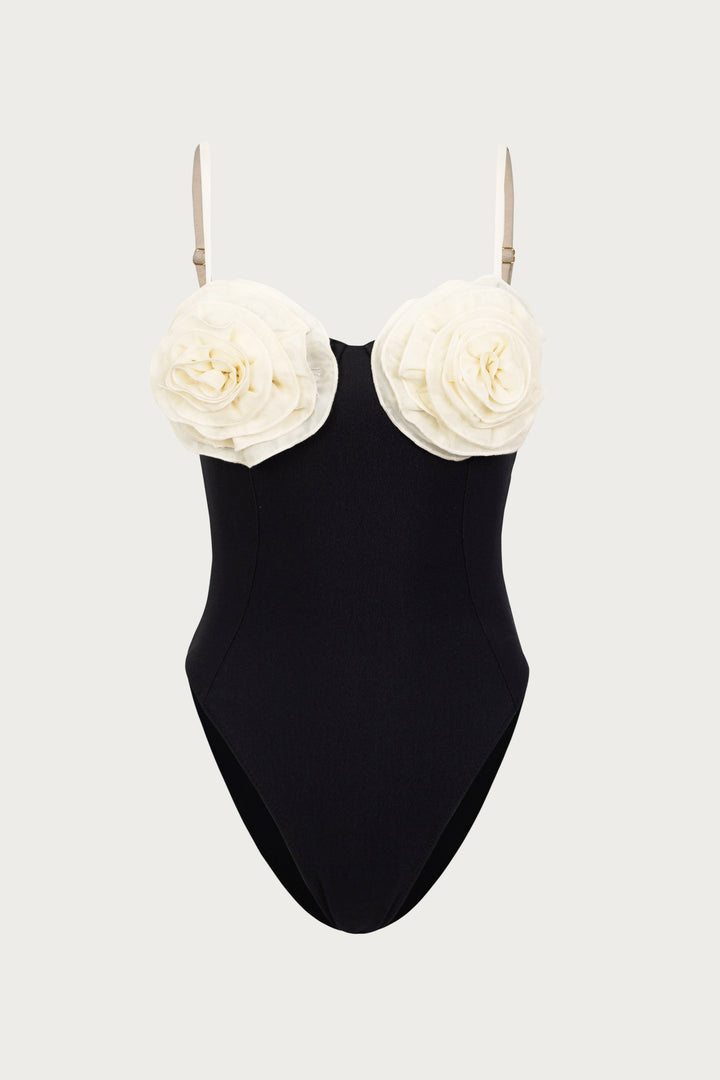 Rose One Piece (Faux Suede Black/Cream)