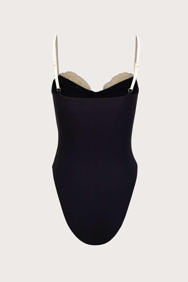 Rose One Piece (Faux Suede Black/Cream)