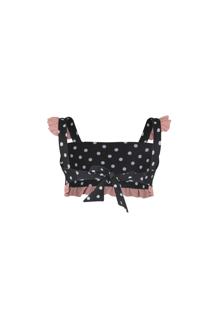 ruffle bandeau top (black white polka dot/ribbed blush)