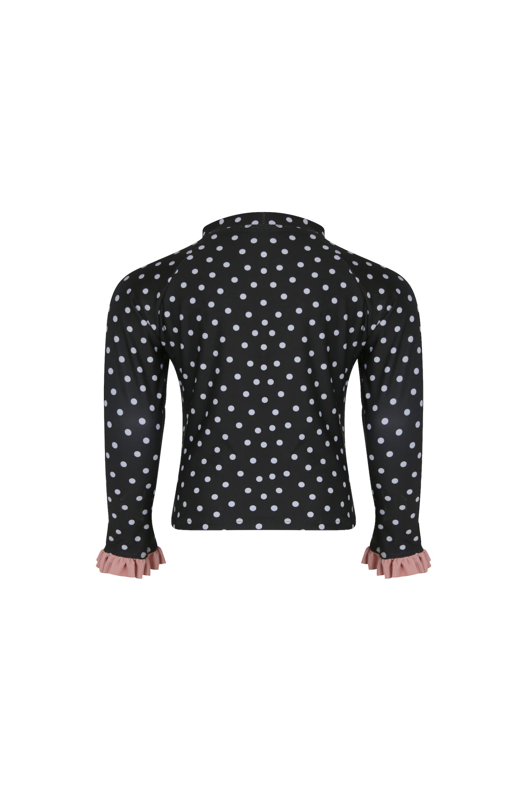 ruffle rashguard (black white polka dot/ribbed blush)