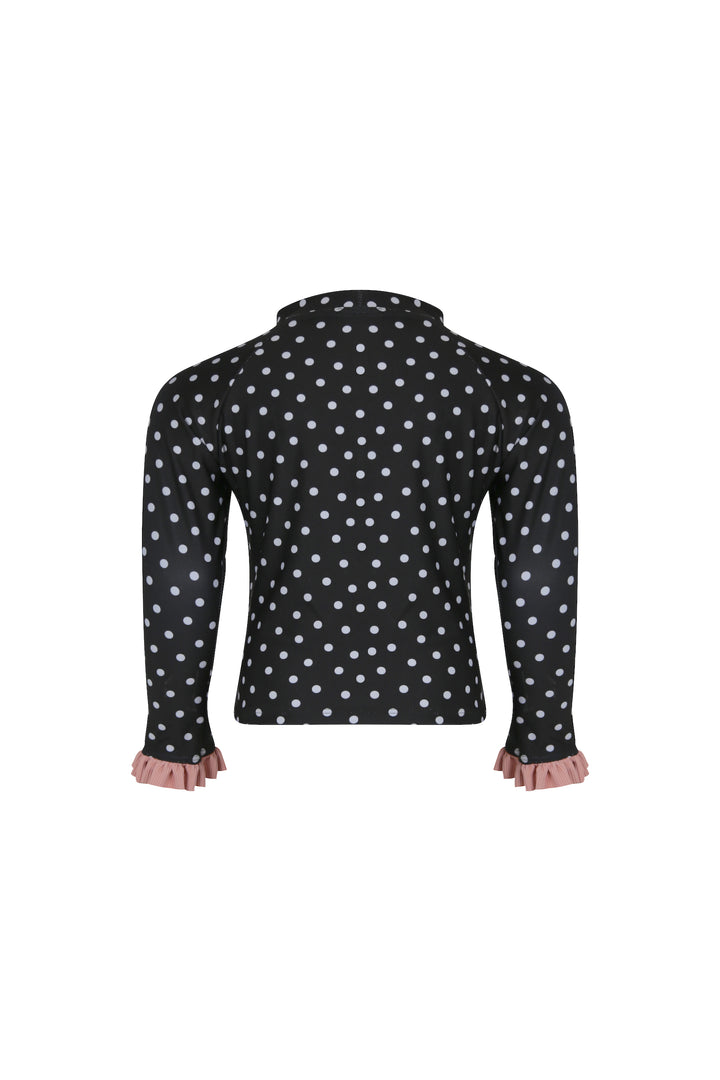 ruffle rashguard (black white polka dot/ribbed blush)